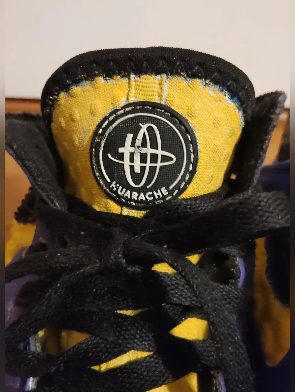 Nike Huarache 2k10 Custom Yellow Purple Basketball Shoes Size 11